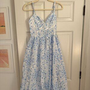 Blue and White Midi Eyelet Dress